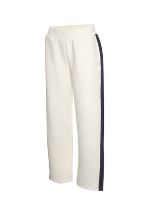 Cremefarbene Sweatpants mit elastischem Bund, seitlichem marineblauen Streifen und Druckknöpfen. Hergestellt aus weichem Stoff mit dem 'CPHNGN'-Logo.