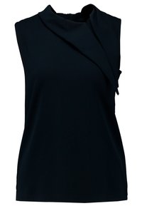 Svart ärmlös topp i mjuk tyg med en draperad halslinning och subtil veckdetalj på framsidan.