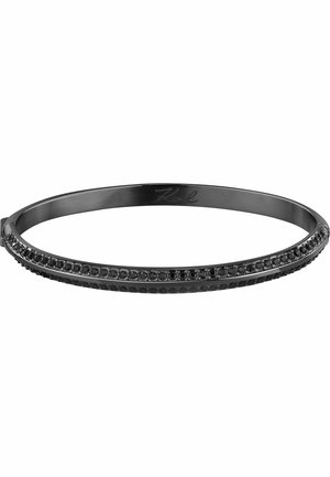 Bracelet jonc en métal noir avec deux rangées de petites pierres noires et une fermeture à clip.