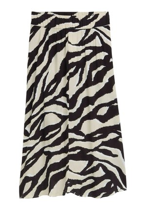 Schwarz-weißes Rock mit einem Zebra-Streifenmuster, plissiertem Design, elastischem Bund und fließender Silhouette.