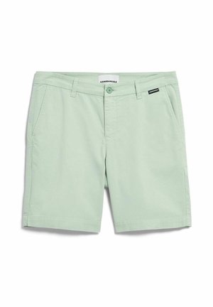 Lichtgroene casual shorts met knoop- en ritssluiting, riemlussen en steekzakken aan de voorkant, voorzien van het Armandangels-label.