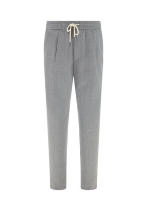 Hellgraue Freizeithose mit elastischem Bund und weißem Kordelzug, mit maßgeschneiderter Passform und subtiler Struktur.