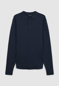 Polo a maniche lunghe blu navy realizzato in morbido cotone, con colletto, patta con tre bottoni e polsini e orlo a coste.