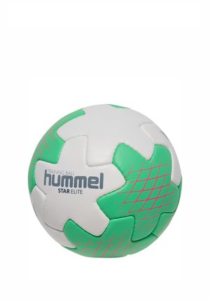 Hvid og grøn Hummel Star Elite træningsbold med pink gitterlinjer og logo på hvid baggrund.