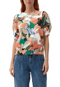 s.Oliver MIT KURZEN PUFFÄRMELN - Print T-shirt - papaya