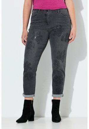 RHINESTONE FLOWER BOYFRIEND - Jeans slim fit - dark grey denim