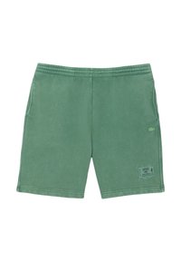 Shorts en coton verts avec taille élastique, poches latérales et patch logo Lacoste. Texture douce et design décontracté pour le confort.