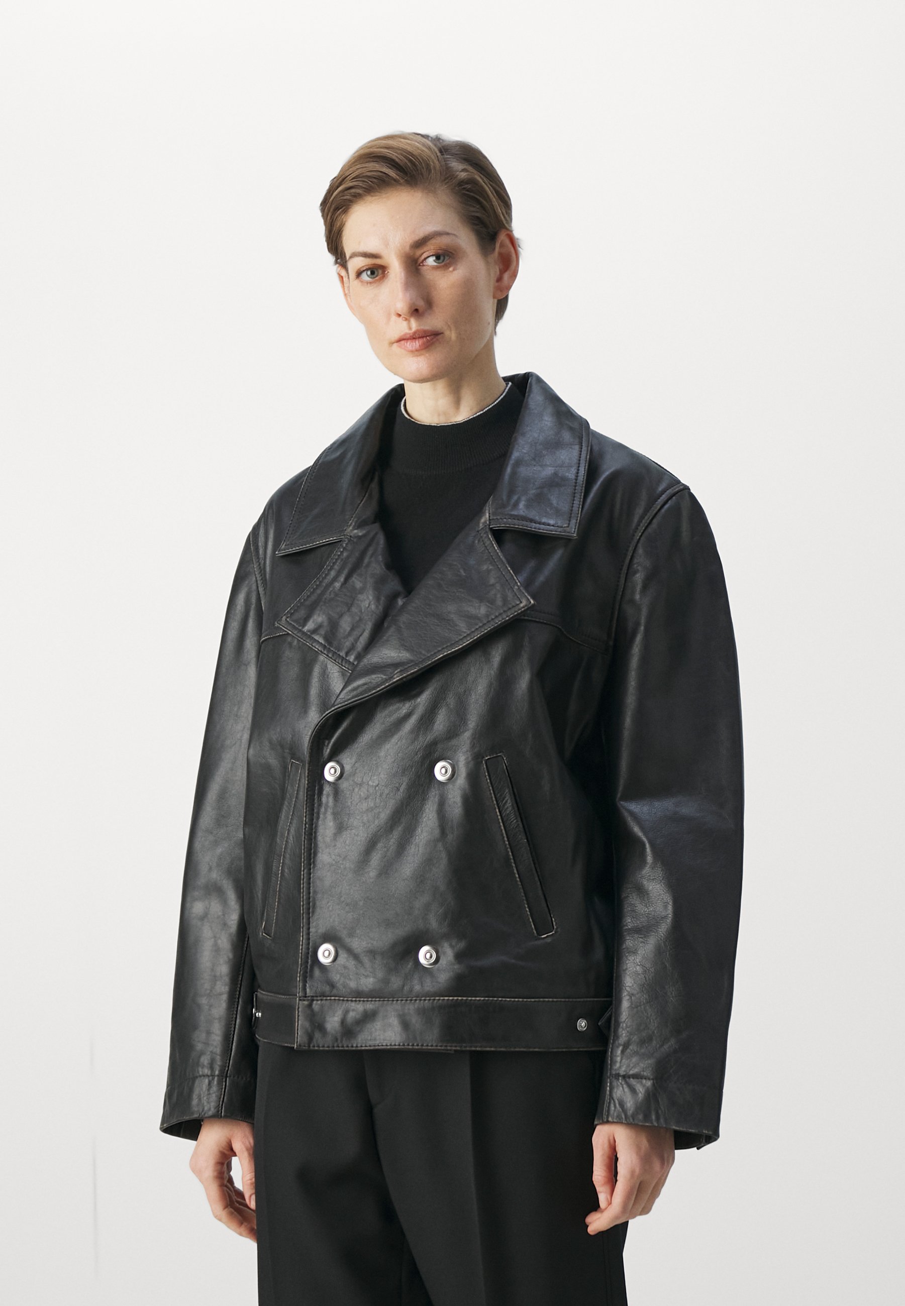 Victoria Beckham OVERSIZED JACKET - Leather jacket - black
