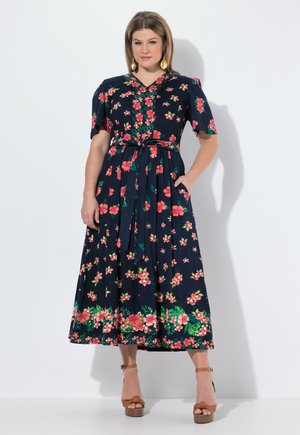Ulla Popken BLÜTEN, V-AUSSCHNITT, HALBARM - Maxi-jurk - marine