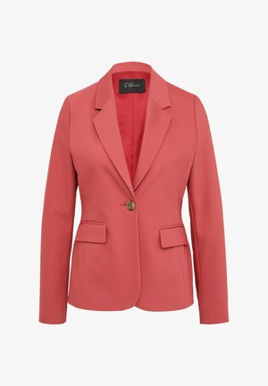 Blazer corail au design structuré, avec des revers, une fermeture à un bouton et deux poches avant. Fabriqué dans un tissu lisse.