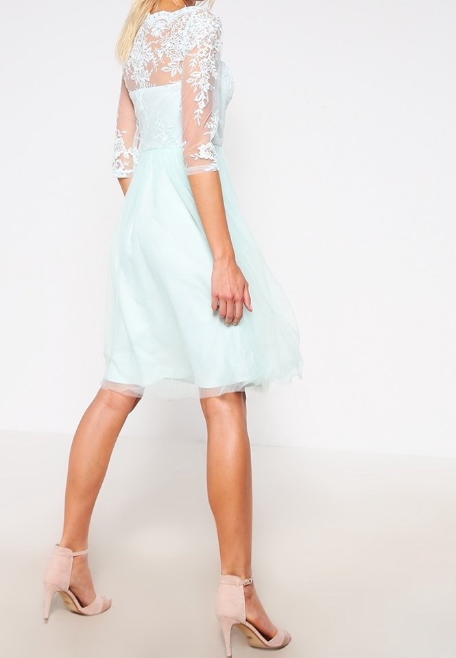 chi chi london blue and white dress Blue Multi Scallop Cutout Floral Lace Dress  SSYS