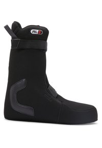 Botas de snowboard acolchadas en negro con un exterior texturizado, correas ajustables y acentos reforzados. Diseño elegante con una silueta de caña alta.