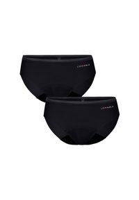 Slip neri realizzati in materiale morbido con una texture liscia. Presentano un ampio elastico in vita e un discreto dettaglio del logo sul davanti.