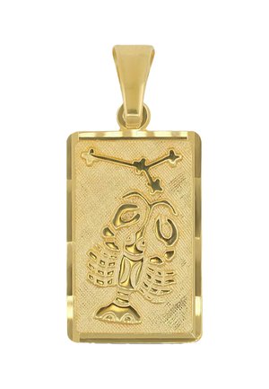 Pendentif en or au design rectangulaire texturé avec un motif de homard en relief et des motifs d'étoiles. Comprend une boucle proéminente pour suspendre.