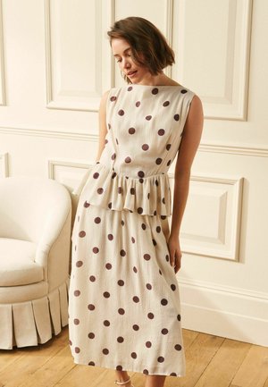 Laura Ashley, REGULAR FIT - 2 IN 1 PEPLUM POLKA DOT MIDI DRESS . - Day dress - brown yellow