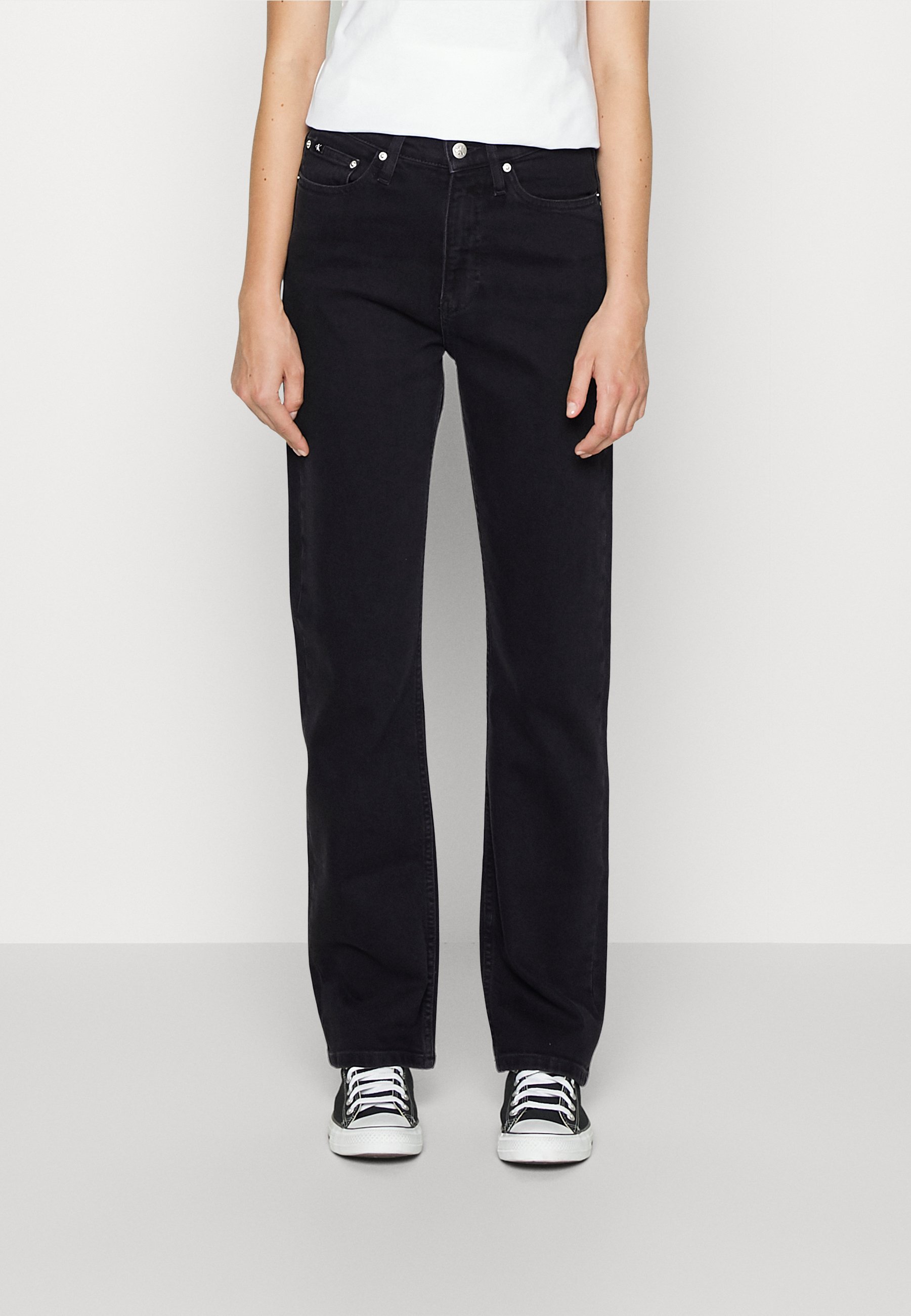 Calvin Klein Jeans HIGH RISE STRAIGHT - Straight leg jeans - black/black  denim 