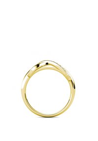 Anello in oro con una superficie liscia e lucida, caratterizzato da un design curvo e piccole pietre incastonate lungo un lato per un tocco di dettaglio in più.