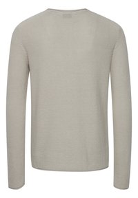 Hellbeige Langarmpullover aus strukturiertem Stoff, mit gerader Passform und rundem Ausschnitt, versehen mit dezenten Steppdetails.