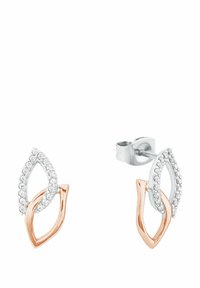 Roséguld och silverbladformade örhängen med intrikata detaljer av kubisk zirkonia, en polerad yta och en bakre stängning.