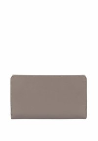 Portafoglio rettangolare in pelle taupe chiaro, texture liscia, design minimalista con bordi puliti e senza hardware o decorazioni visibili.