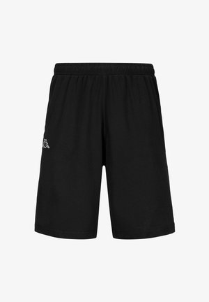 Shorts neri in cotone con vita elasticizzata, dotati di un piccolo logo bianco sul lato sinistro. Tessuto liscio e design fino al ginocchio.
