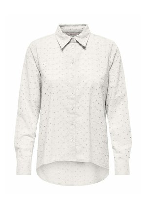 Camicia button-up di un grigio chiaro con un motivo testurizzato di piccoli punti, maniche lunghe e orlo arrotondato. Realizzata in morbido cotone.