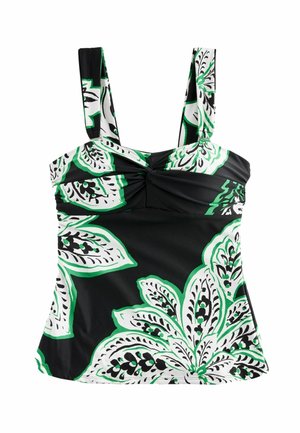 WIDE STRAP  - Bikini augšdaļa - black green leaf print