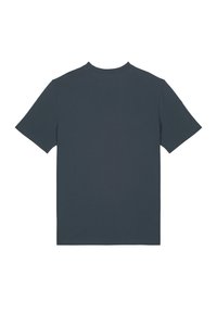 Dunkelgraues T-Shirt mit kurzen Ärmeln, Rundhalsausschnitt und einer glatten, gleichmäßigen Textur. Keine sichtbaren Muster oder Beschläge.