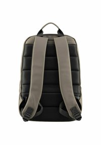 Sac à dos en matériau gris et noir rembourré, doté de bretelles ergonomiques en mesh et d'une poignée supérieure pour un transport facile.