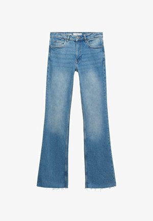 Lyseblå flagrende jeans lavet af denim med en falmet finish. Har høj talje, forlommer og en rå kant forneden.