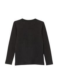 Zwart T-shirt met lange mouwen van katoen, met een ronde hals, een gladde textuur, geen zichtbare patronen en eenvoudige stiksels.