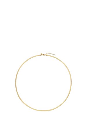 Dünne Goldkette mit kleinem verstellbarem Verschluss und Verlängerungskette auf weißem Hintergrund.