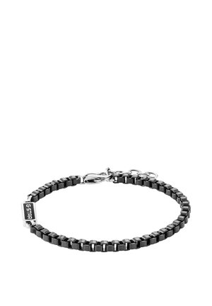 Bracelet chaîne noir et argent avec des maillons rectangulaires et un fermoir, avec une petite étiquette argentée portant le texte "G-STAR".