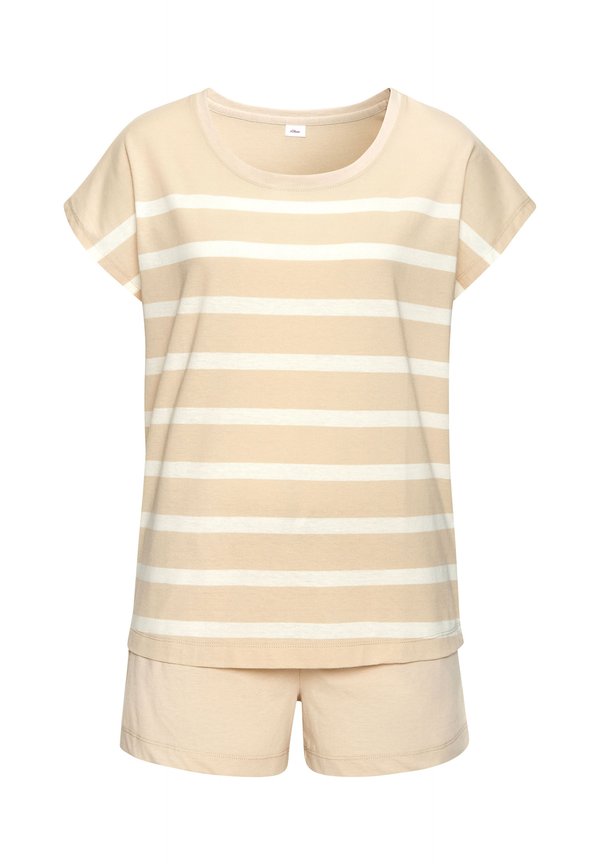 SET - Nachtwäsche Set - beige weiß gestreift