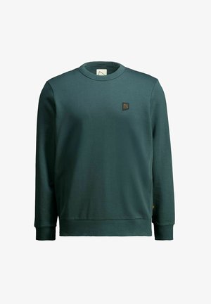 Vihreä huppari, joka on valmistettu pehmeästä kankaasta, jossa on pyöreä pääntie ja pitkät hihat. Rinnassa on pieni logopatch. Yksinkertainen muotoilu.