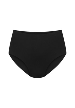 Czarne majtki z wysokim stanem, wykonane z gładkiego materiału, z bezszwowym designem i pełnym pokryciem dla komfortu.