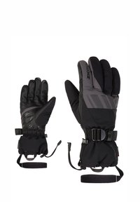 Gants d'hiver noirs en matériau imperméable, dotés de paumes texturées, de sangles de poignet ajustables et d'accents réfléchissants.