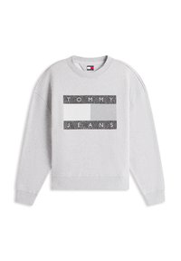 Γκρι φούτερ με μακριά μανίκια και ριμπ τελειώματα. Διαθέτει ορθογώνιο μαύρο και λευκό γραφικό με την επιγραφή "TOMMY JEANS" στο στήθος.