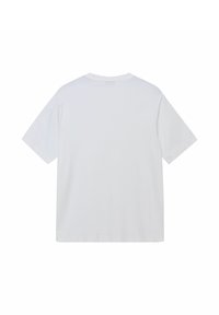 T-shirt bianco in cotone con maniche corte, scollo rotondo, vestibilità comoda e senza dettagli stampati, che mette in mostra una texture liscia.