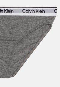 Szürke pamut alsónadrág fehér derékkal, amelyen fekete "Calvin Klein" logó található. Simább textúrájú, klasszikus szabású és varrási részletekkel rendelkezik.