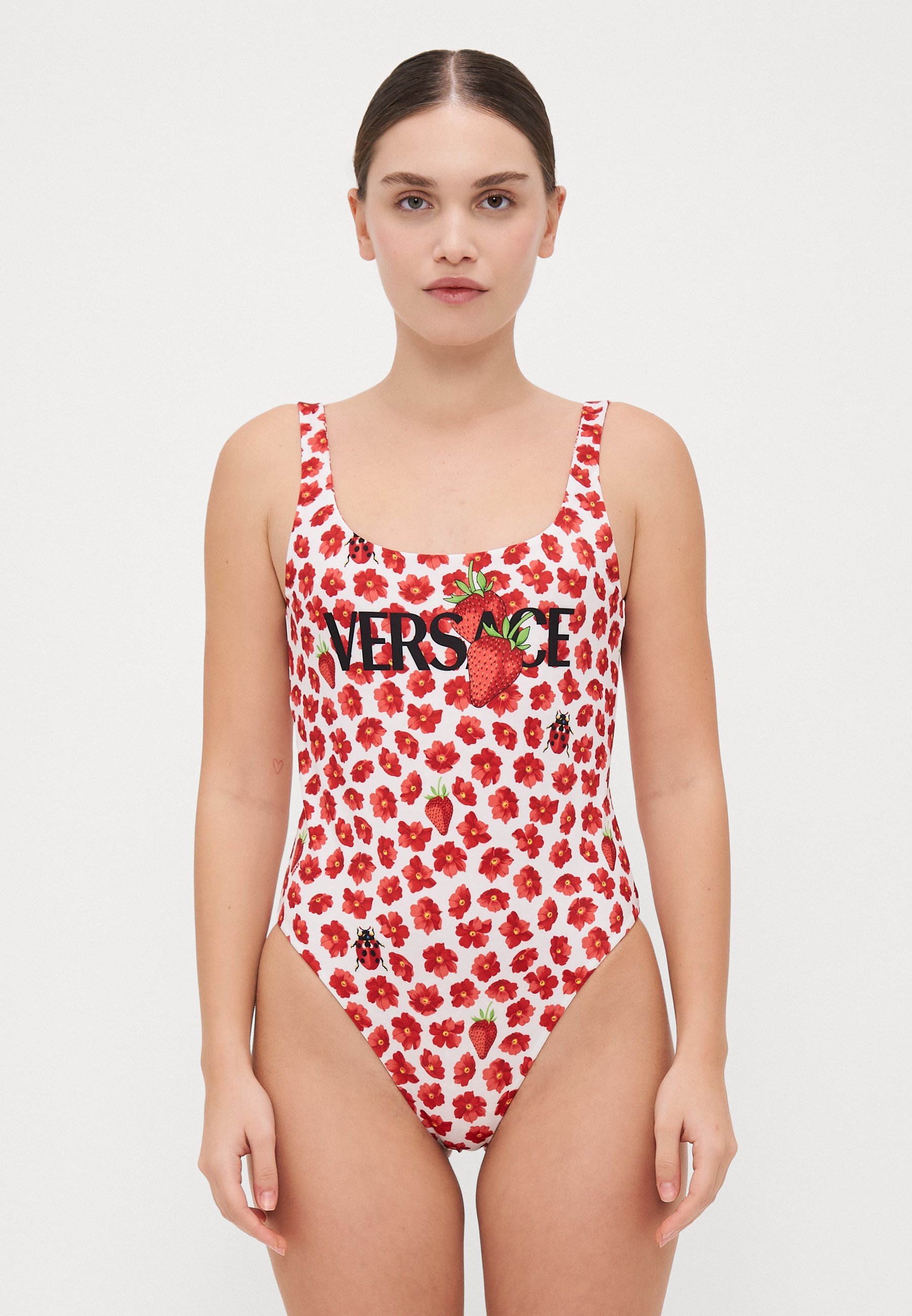 【VERSACE】リバーシブル ワンピース 水着 ストロベリーガーデン Strawberry Garden One-Piece Swimsuit Red,White | VERSACE US