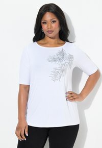 Ulla Popken PAILLETTEN-BLATT U-BOOT-AUSSCHNITT HALBARM - Triko s potiskem - snow white
