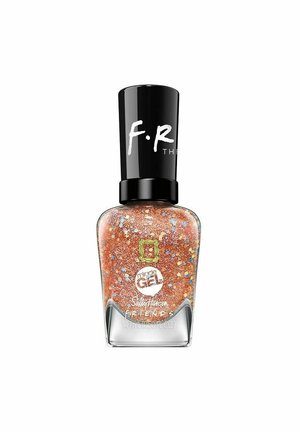 Glittrande persika gel nagellack i en klar glasflaska med svart lock. Har flerdimensionella glittrande partiklar genom hela.