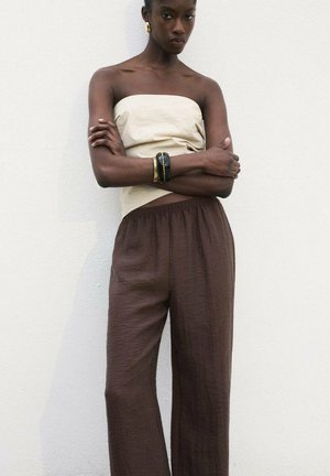 WITH ELASTIC WAISTBAND - Trousers - brown