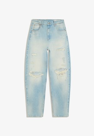 Bershka, RIPPED LOOSE FIT - JEANS - Wide leg - light blue