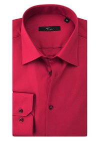 Rode langenaam shirt, gemaakt van gladde stof, met een klassieke kraag, knoopmanchetten, en een label met het merk 'Venti'. Maat 40.