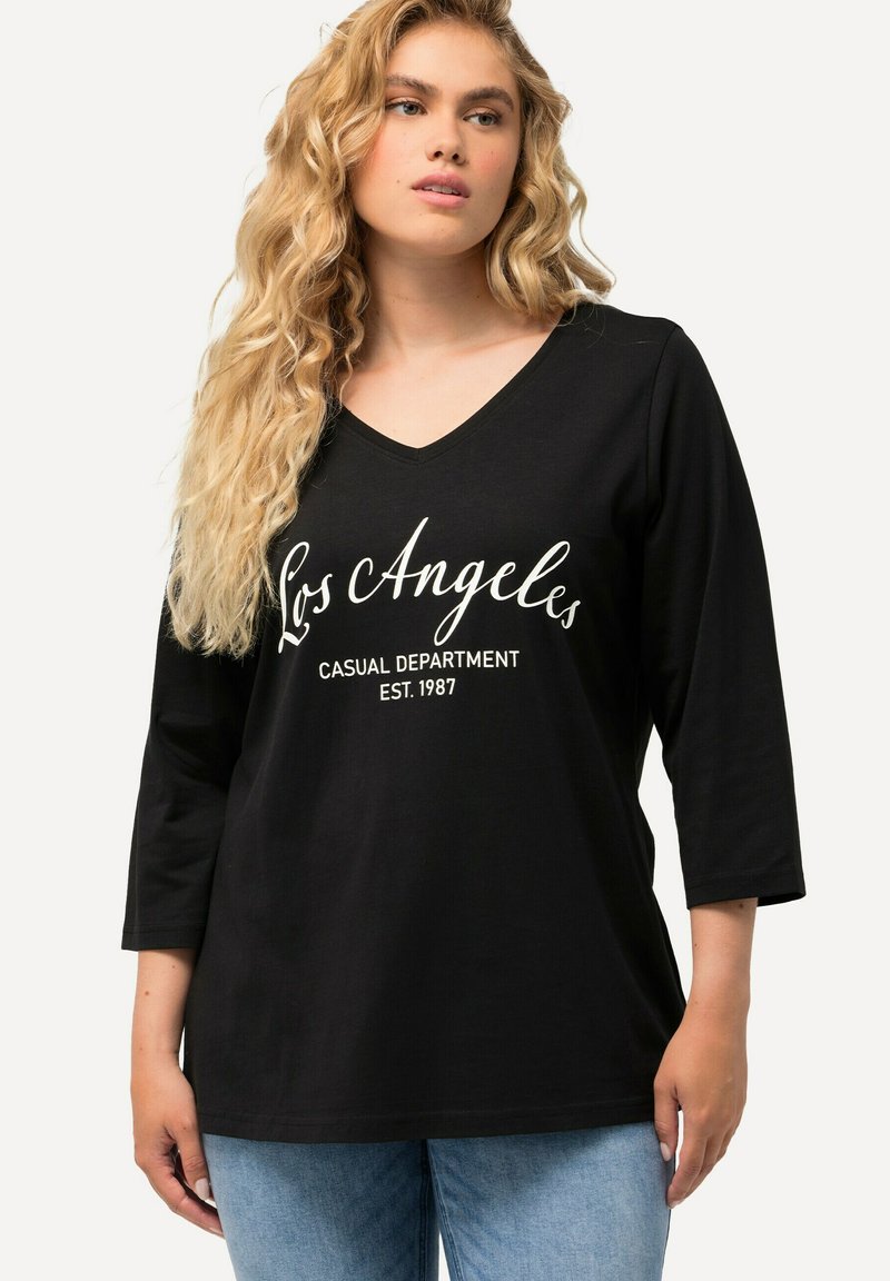 Ulla Popken À COL EN V ET MANCHES 3/4 IMPRIMÉ NOM DE VILLE - Longsleeve - noir