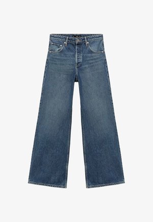 Modré džíny širokého střihu z denimu se zapínáním na knoflík a zip, pěti kapsami a poutky na opasek.