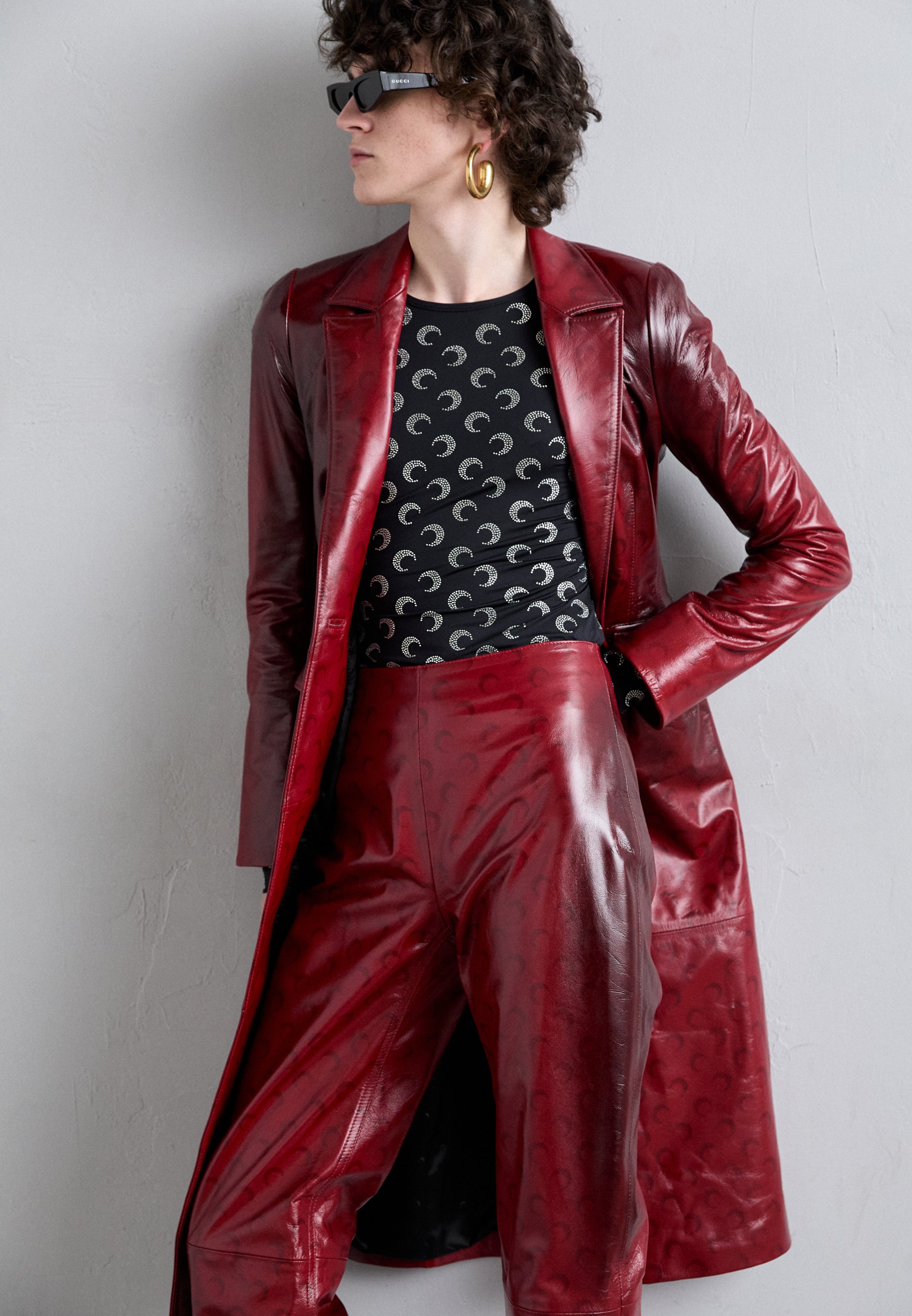 MARINE SERRE MOON WIDE LEG PANTS - Leather trousers - red