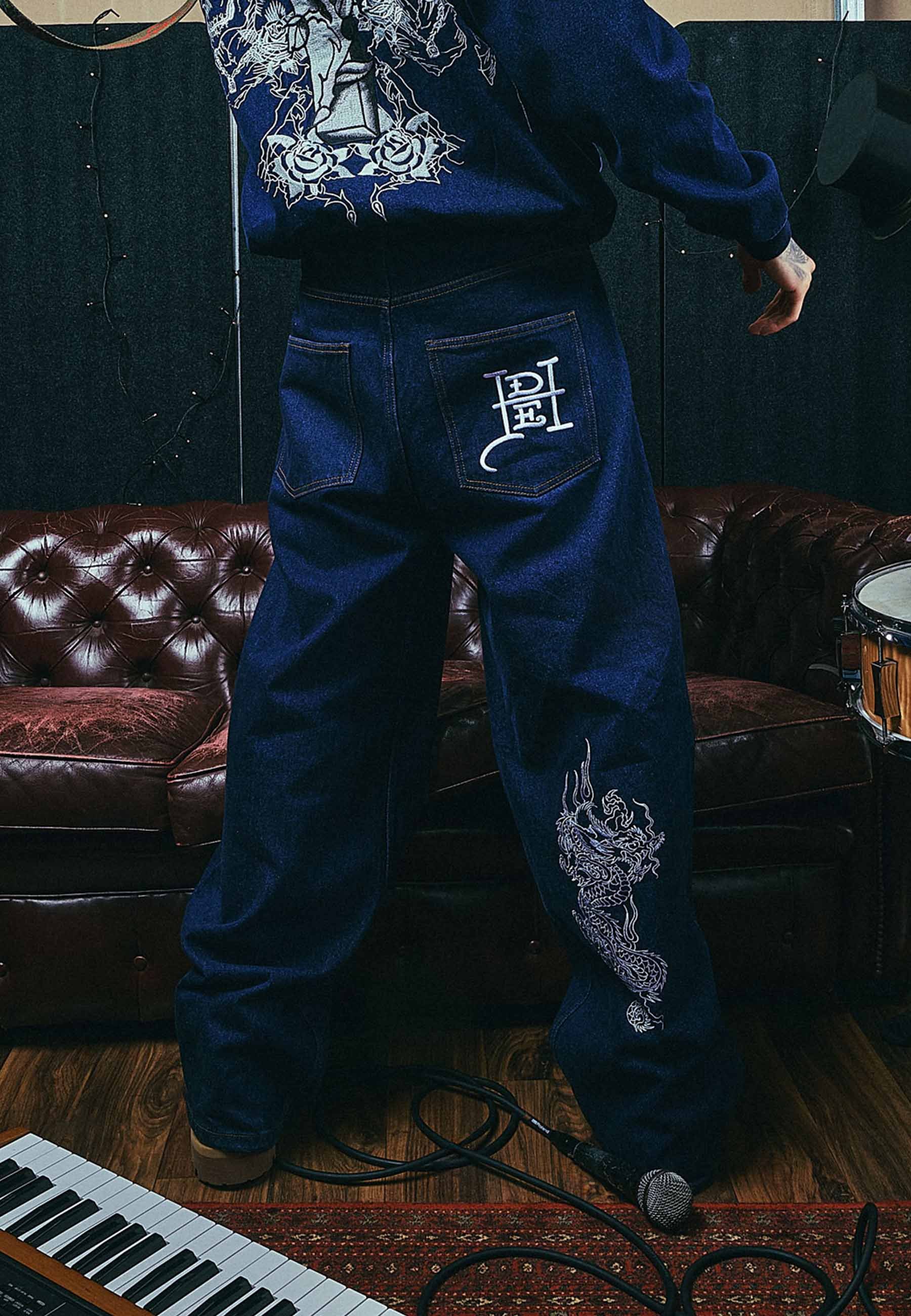 Ed Hardy DRAGON EMBROIDERED - Baggy Jeans - indigo/blue denim